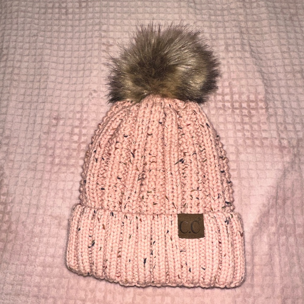 CC brand Pink and Brown Knit Pom-Pom Hat